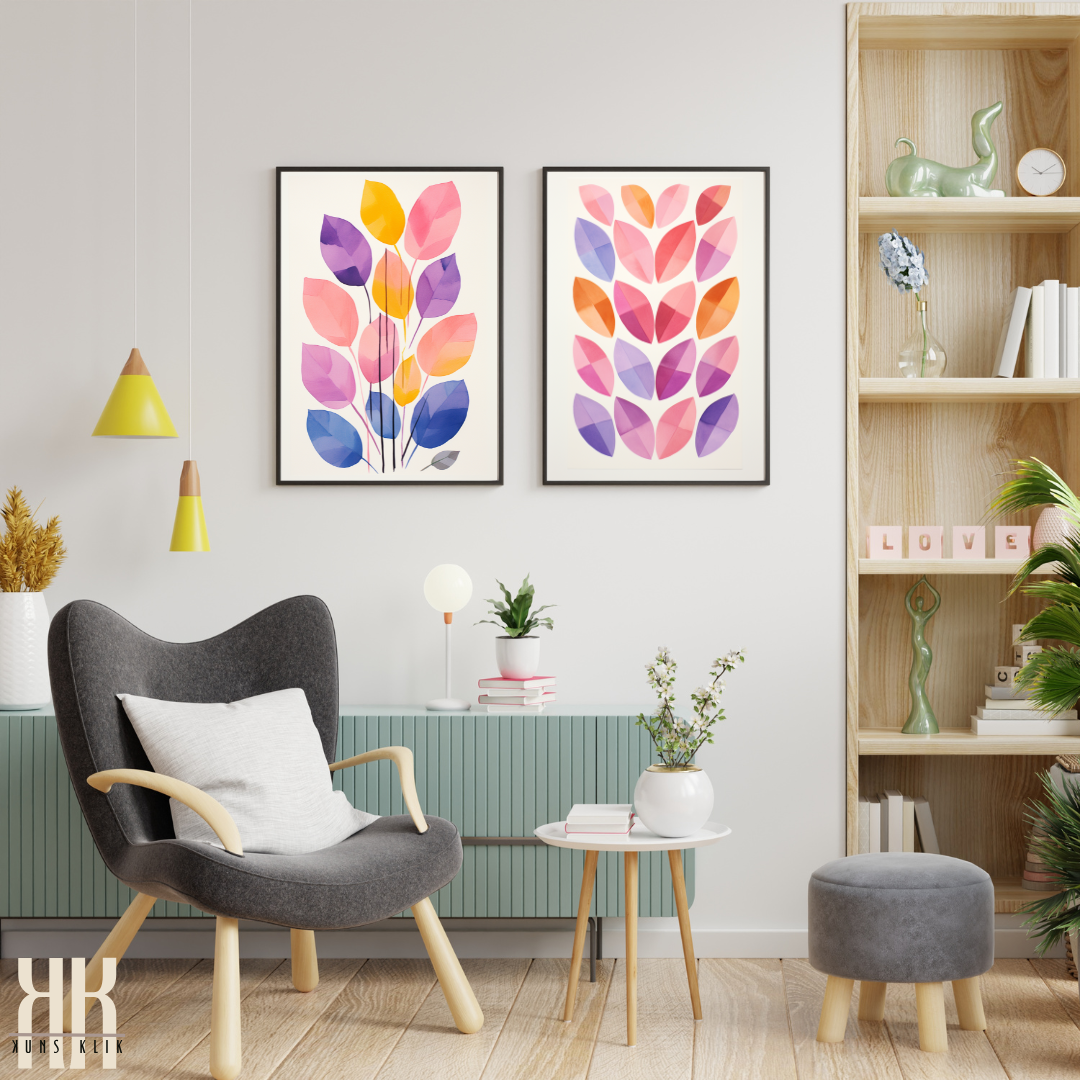 Modern Watercolour Leaves Print Minimalist Botanical Decor