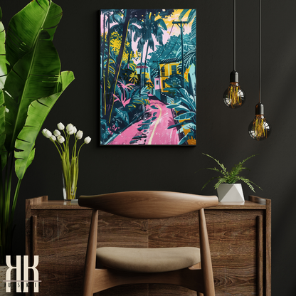 Cuban Paradise Poster – Vibrant City Streets & Lush Greenery