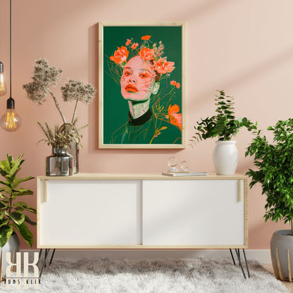 Vivid Floral Fashion Portrait Print in Bold Colours