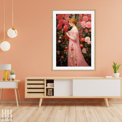 Romantic Female Figure in Floral Landscape Canvas Print