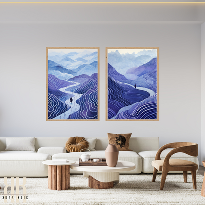 Abstract Mountain Landscape Art Prints in Calming Blue Tones