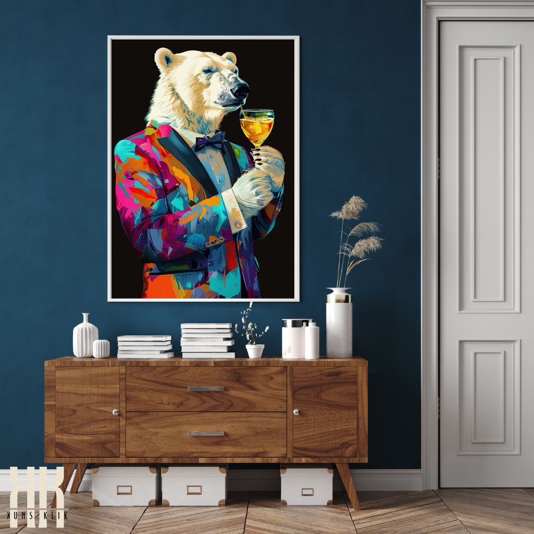 Dapper Polar Bear in Colourful Tuxedo