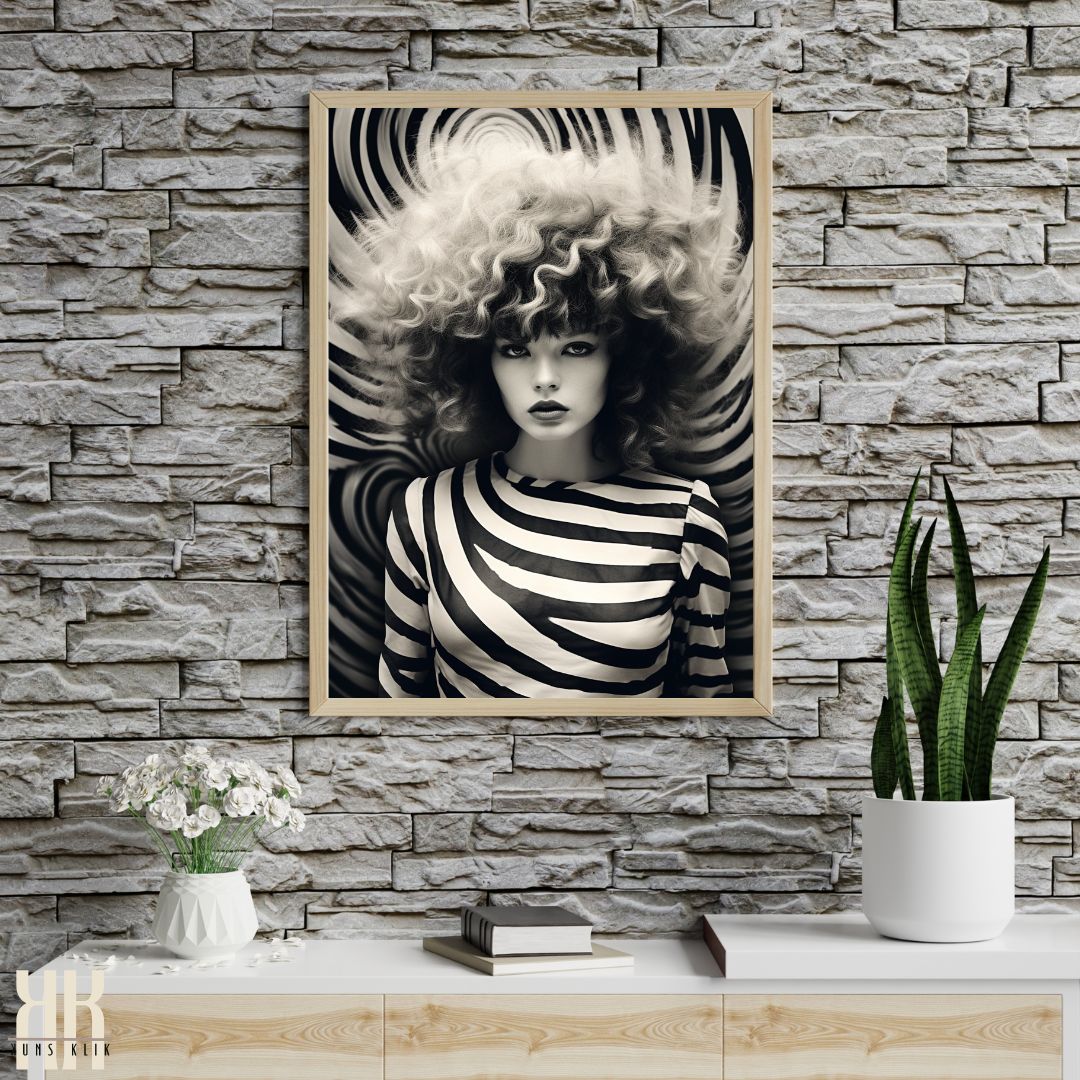 Monochromatic Striped Portrait Art Print