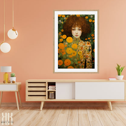 Gustav Klimt Inspired Floral Woman Canvas Wall Art