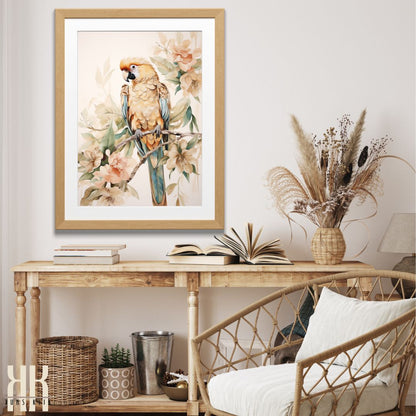 Beige and Pastel Vintage Parrot Wall Art