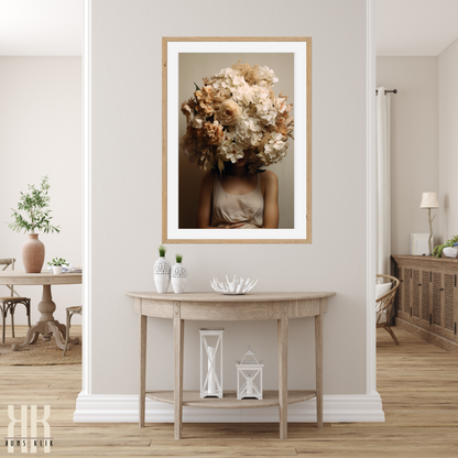 Woman Flower Bouquet Head Feminine Wall Art - Beige 11