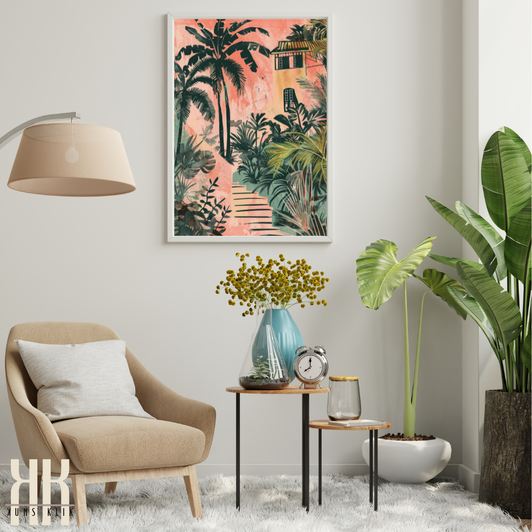 Caribbean Getaway Art Print – Exotic Island Jungle & Ocean Breeze