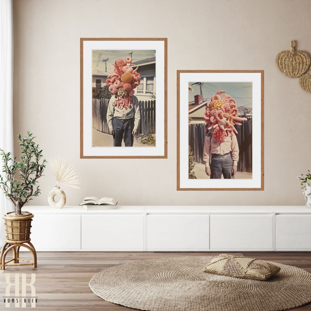 Surrealist Creature Portrait Art Print with Coral and Tentacles