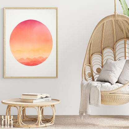 Minimalist Watercolour Sunset Mountain Art Print - 3