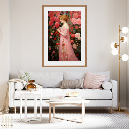 Romantic Female Figure in Floral Landscape Canvas Print