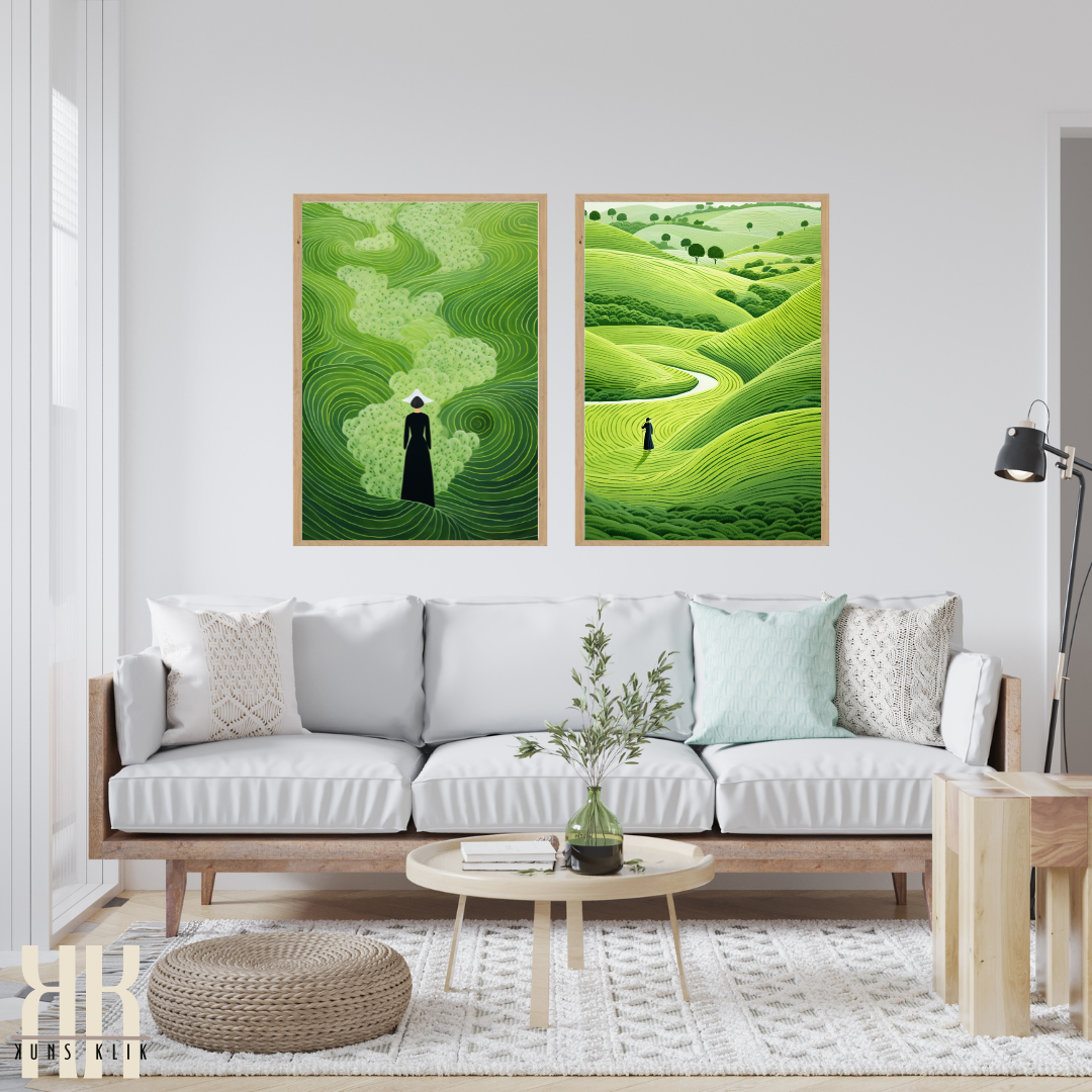 Modern Nature Scene Art Print Abstract Green Landscape