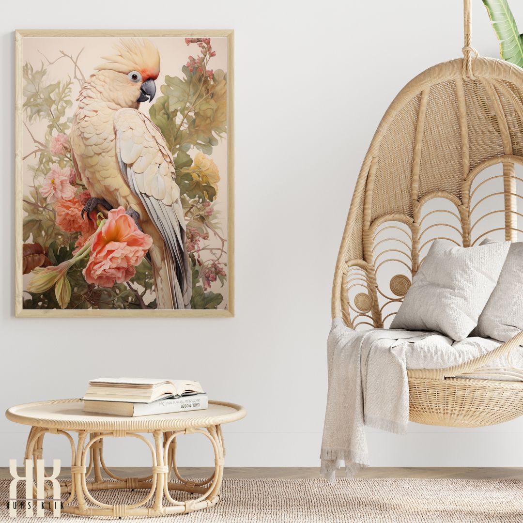 Pastel Colour Bird and Flower Wall Art Print