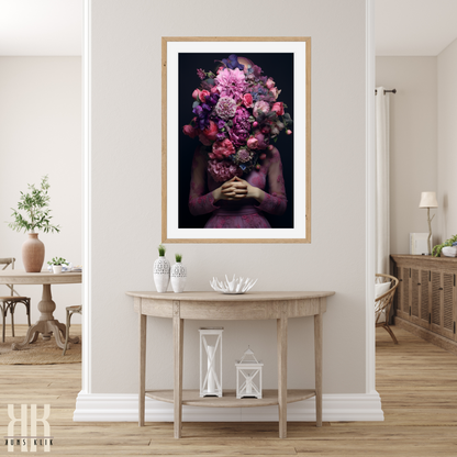 Woman Flower Bouquet Head Feminine Wall Art - Purple 12