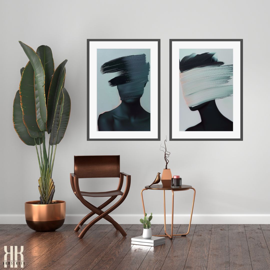 Abstract Art Print of Woman in Modern Monochrome Style