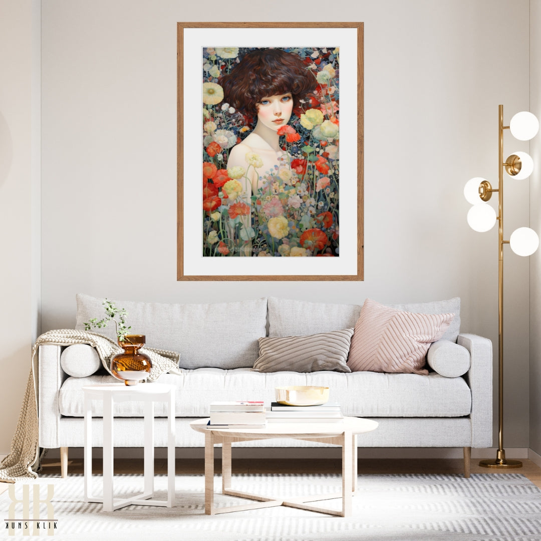 Floral Female Art Nouveau Portrait Wall Art