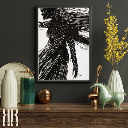 Dark Abstract Figure in Black on White Background