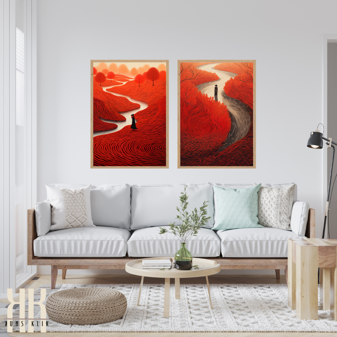 Art Print of Figure in Abstract Red Landscape