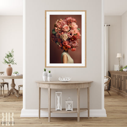 Woman Flower Bouquet Head Feminine Wall Art - 3