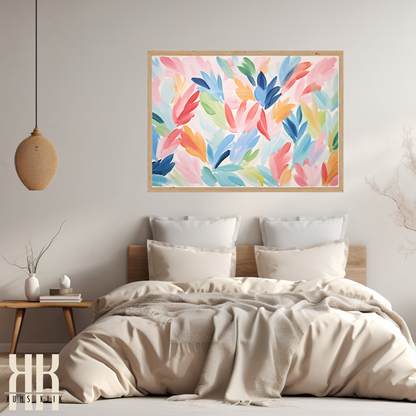 Colourful Leaf Broad Brush Stroke Matisse Pattern Print - 7