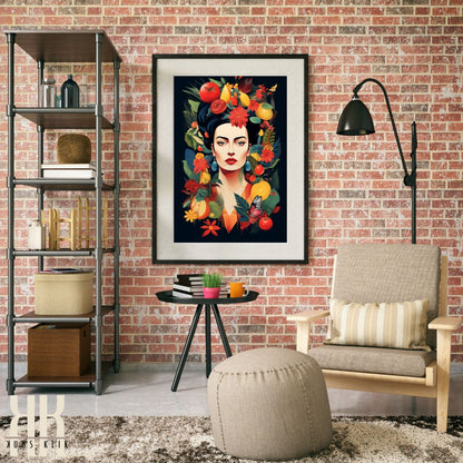 Vibrant Maximalist Frida Flower Crown Canvas