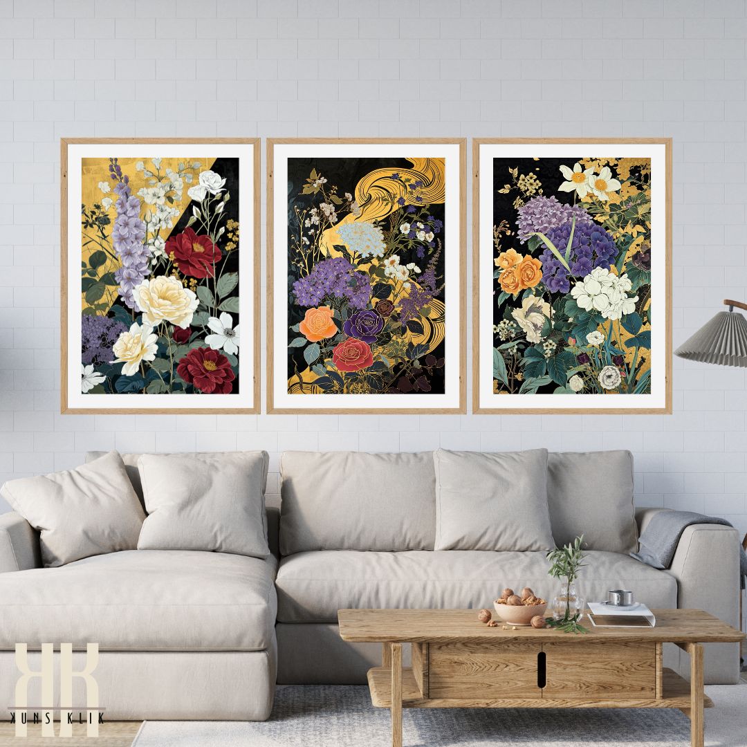 Asian Floral Dark Contrast Wall Art