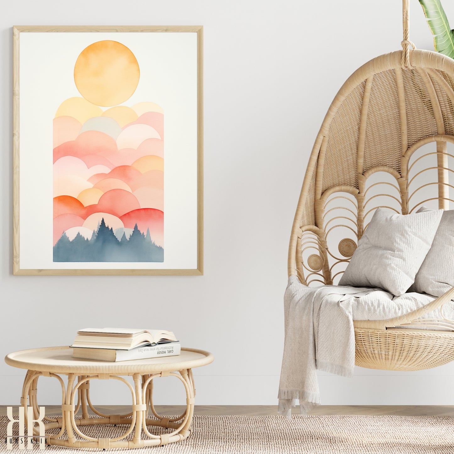 Minimalist Watercolour Sunset Mountain Art Print - 11