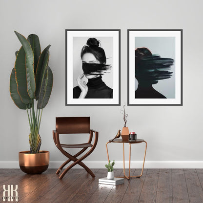 Minimalist Female Portrait in Bold Black and White Design