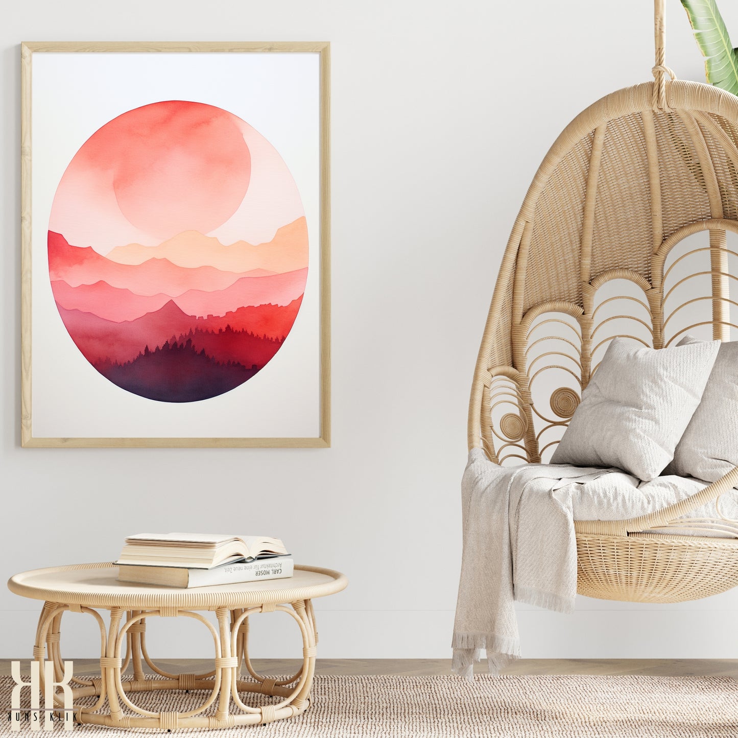 Minimalist Watercolour Sunset Mountain Art Print - 4