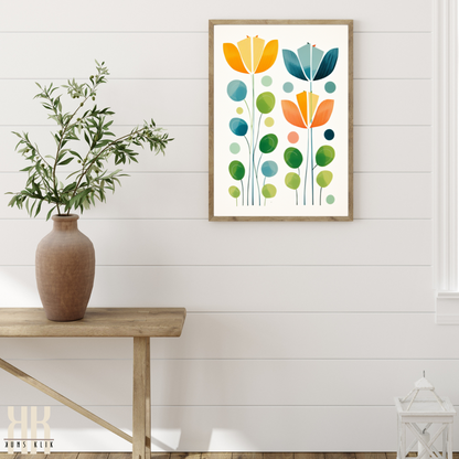 Floral Minimalist Art Print in Yellow Blue Green