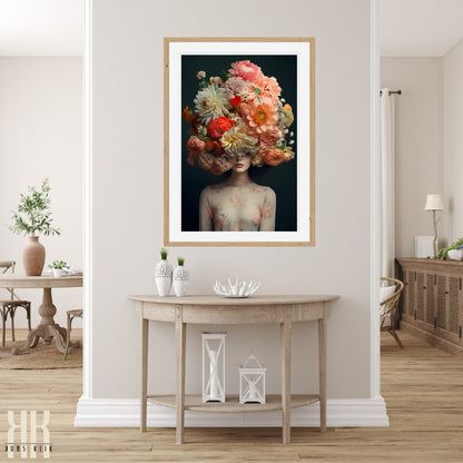 Woman Flower Bouquet Head Feminine Wall Art - 9