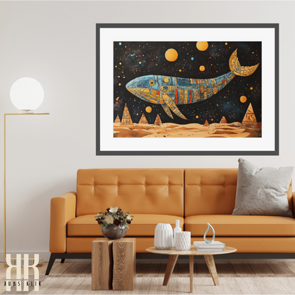 Mystical Whale Floating in the Galaxy - Surreal Space Print