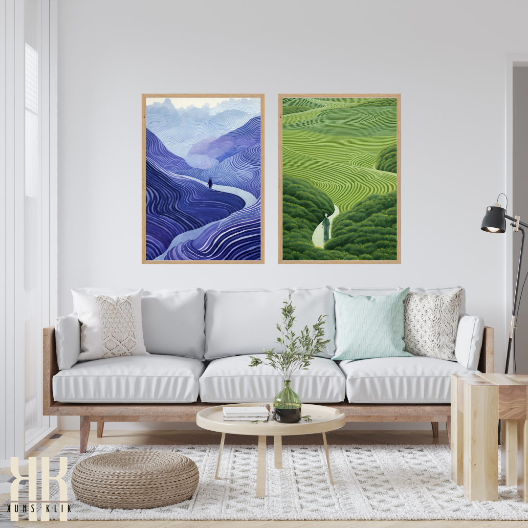 Blue and White Modern Landscape Art