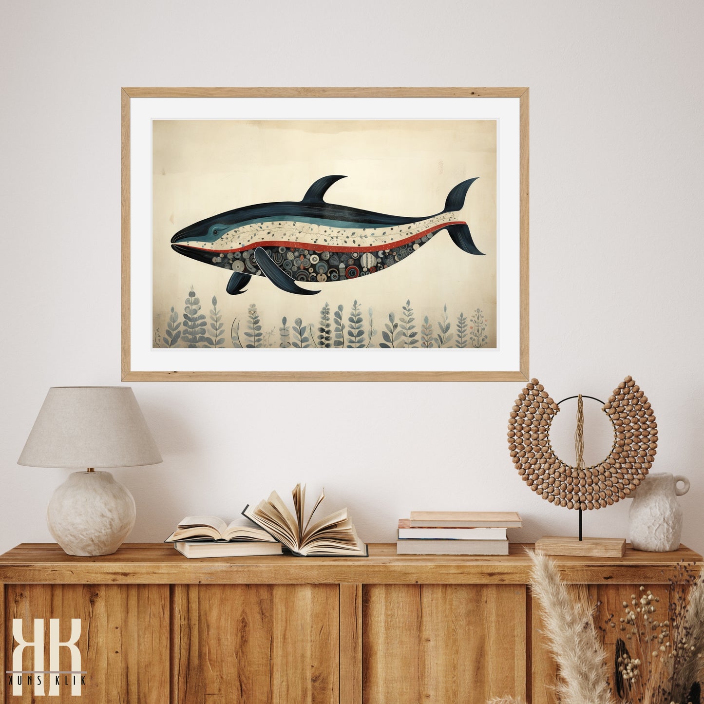 Scandinavian Whale Folk Art Print - 2