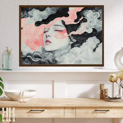 Surreal Woman Face Art Print - Elegant Monochrome Home Decor