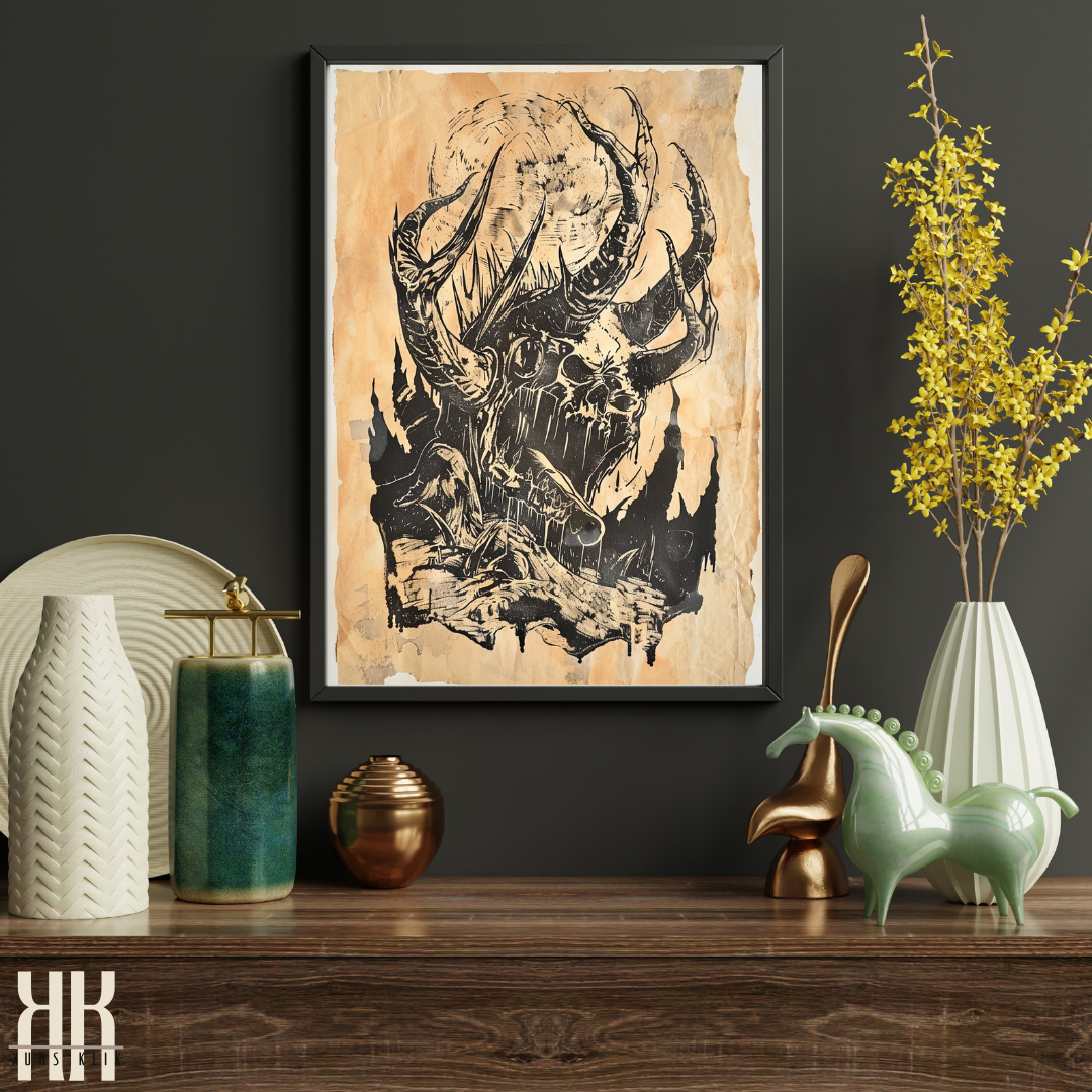 Strange Dark Creature Vintage Etching Wall Art