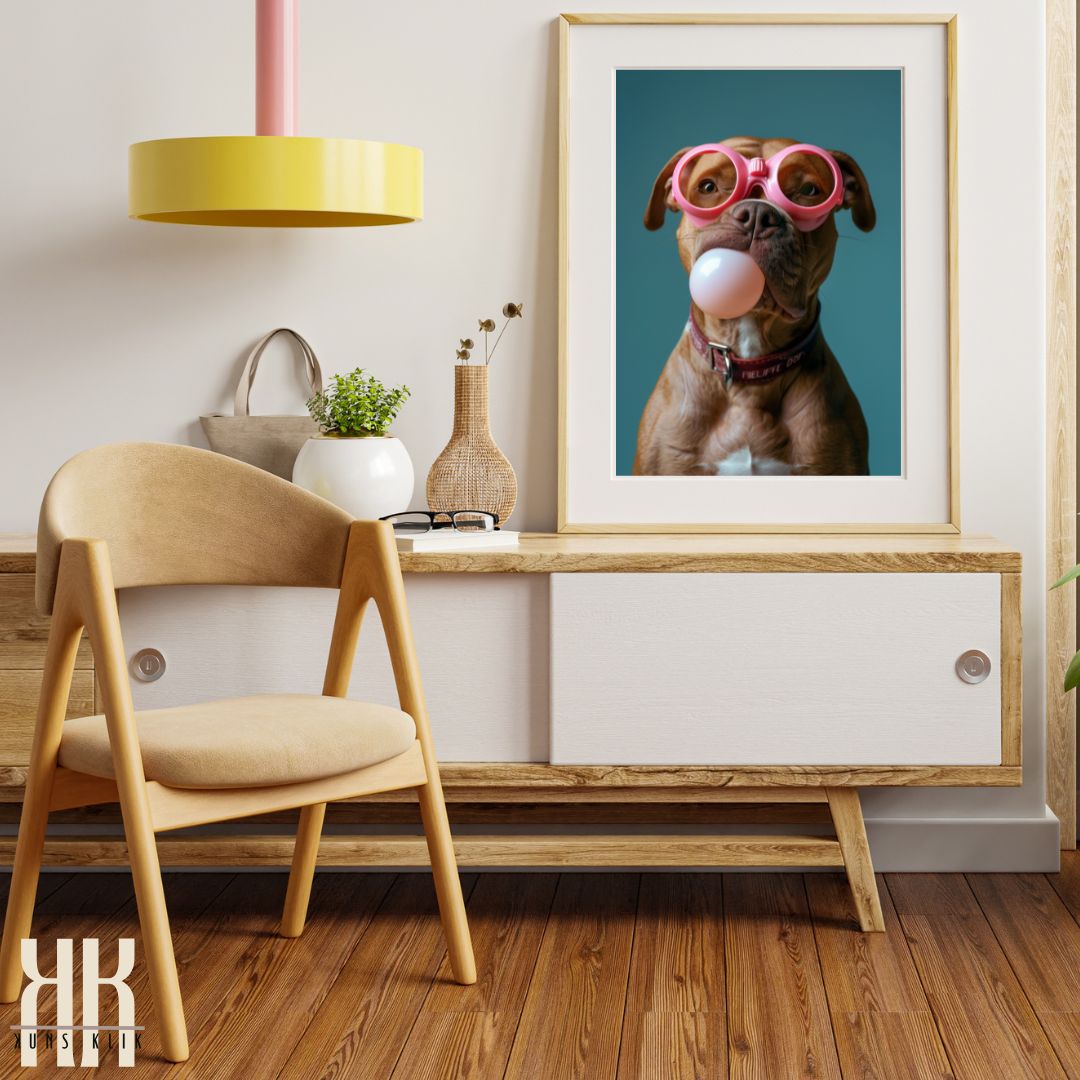 Pitbul Blowing Bubble Pet Portrait Art Print