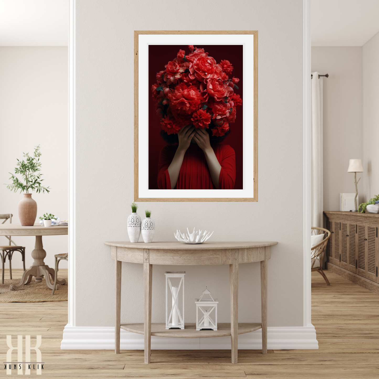 Woman Flower Bouquet Head Feminine Wall Art - Red 10