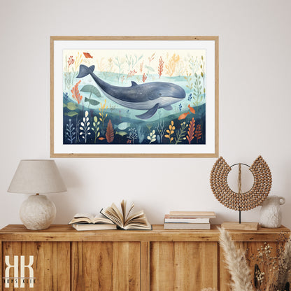 Scandinavian Whale Folk Art Print - 8