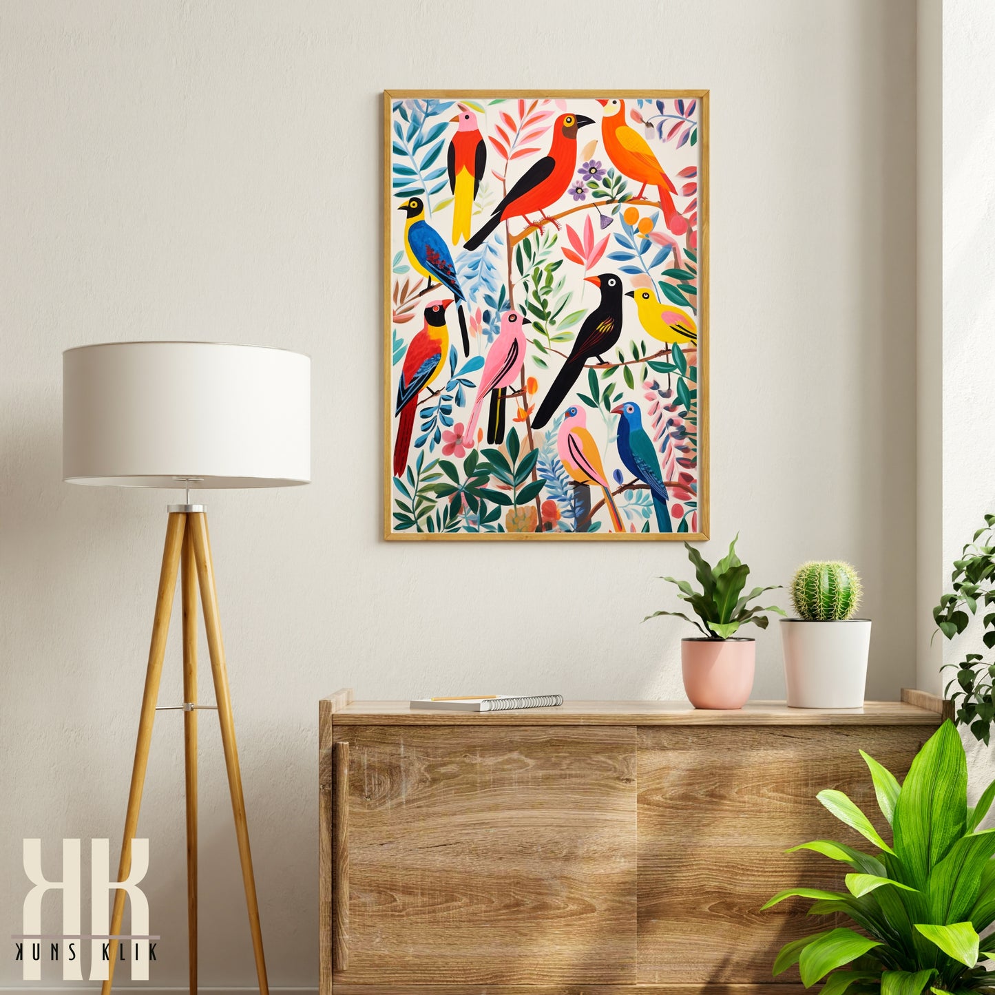 Bright Bold Birds on Botanical Background Art - 6