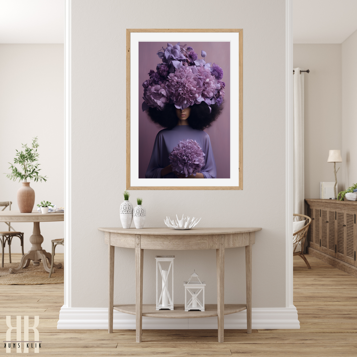 Woman Flower Bouquet Head Feminine Wall Art - Purple 5