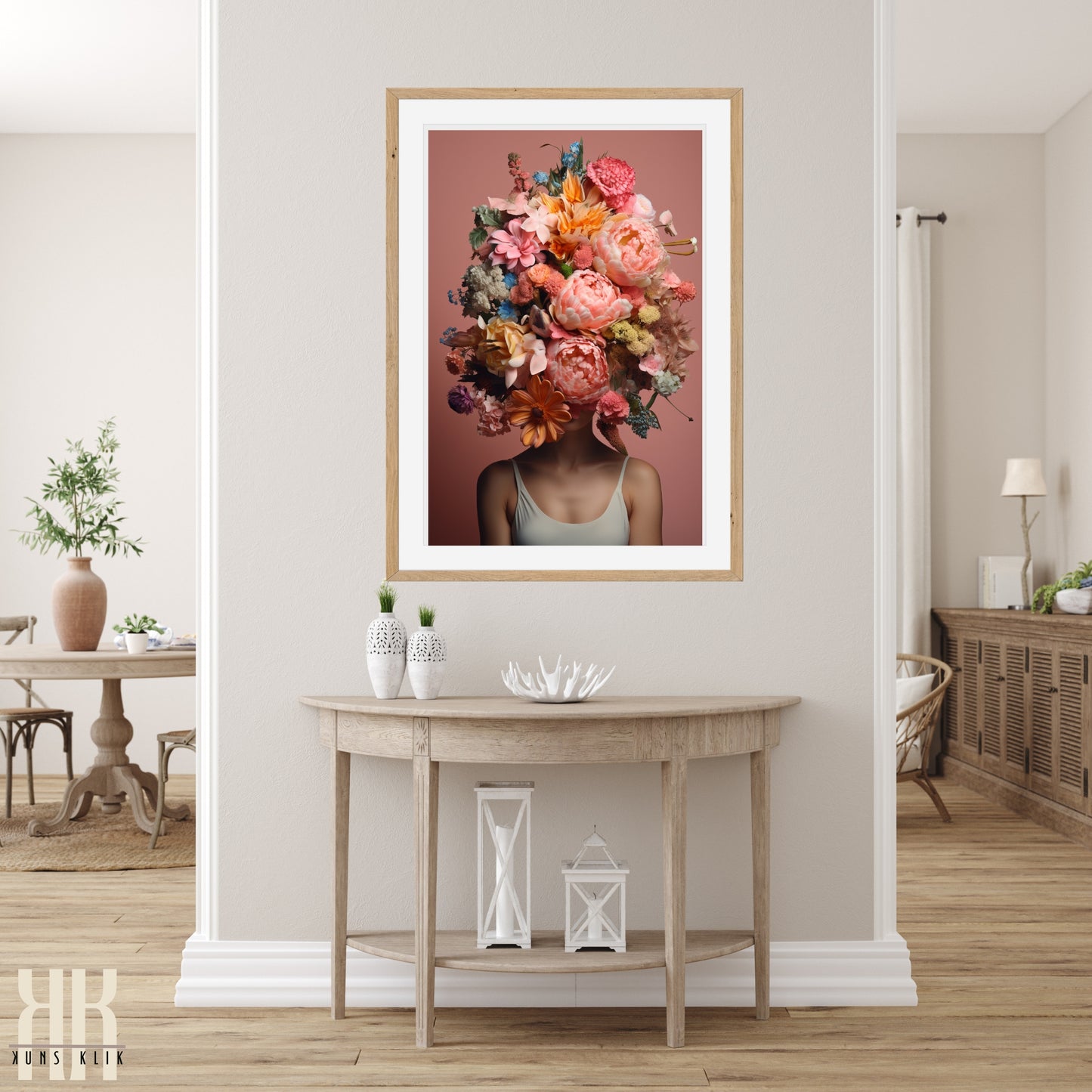 Woman Flower Bouquet Head Feminine Wall Art - 6