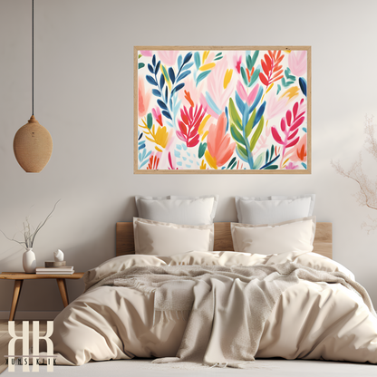 Colourful Leaf Broad Brush Stroke Matisse Pattern Print - 11