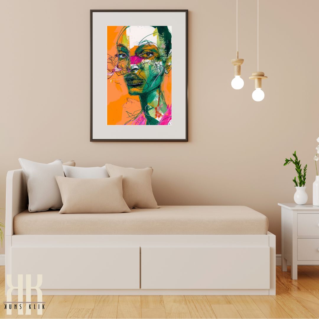 Fashion Forward Floral Art Print in Bold Orange and Green Tones