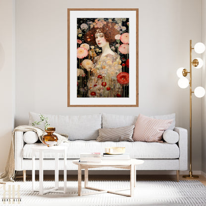 Abstract Flower Garden and Woman Portrait Art Print