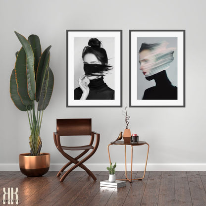 Contemporary Black Brush Stroke Portrait Art
