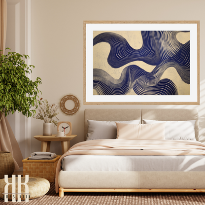 Contemporary Ink Wave Art – Large-Scale Neutral Wall Print