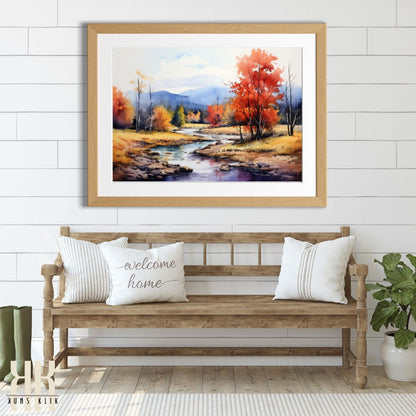 Fall Trees and River Landscape Wall Art