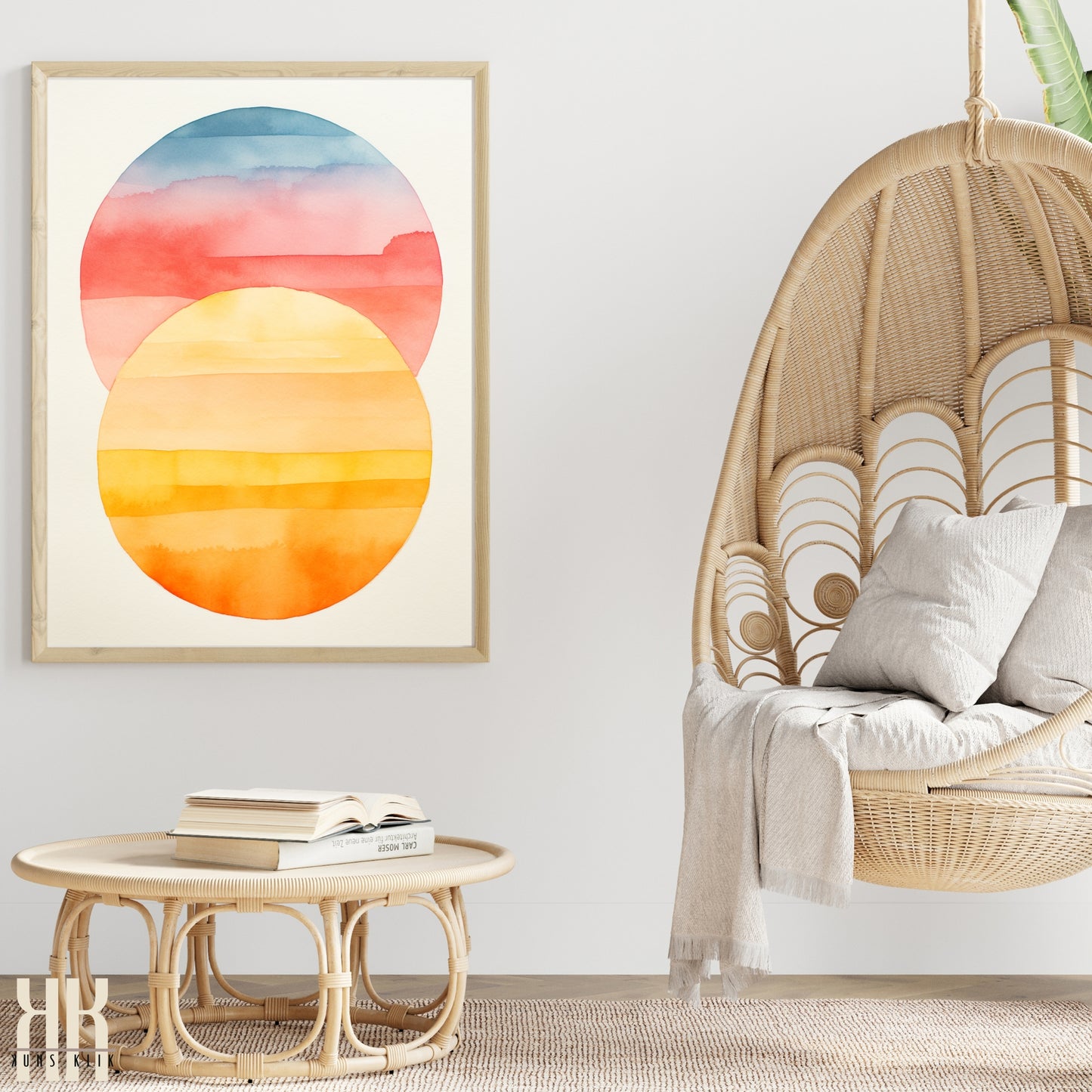 Minimalist Watercolour Sunset Mountain Art Print - 1