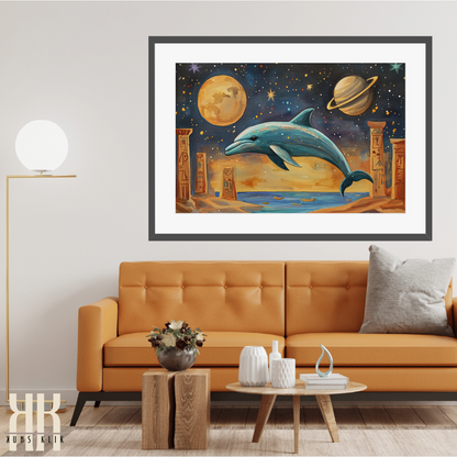 Ancient Egyptian Dolphin in Space - Mythical Ocean Universe Art