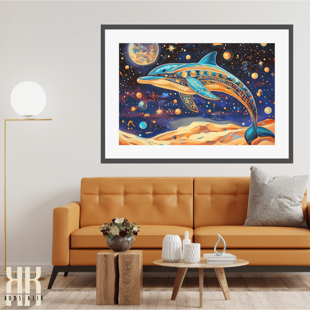 Dreamy Space Dolphin Art - Ethereal Egyptian Galaxy Print